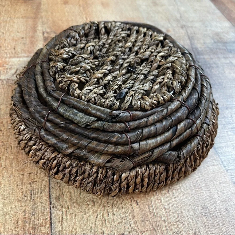 Small Wicker Woven Bowl Basket Dark Brown Home Decor Set of 2 Bundle